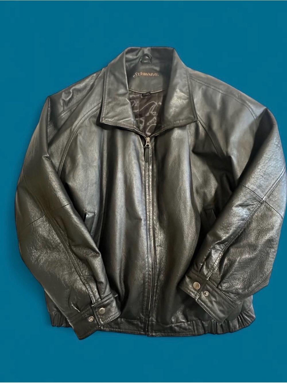 Vintage St. John’s Bay Black Leather Bomber Jacket - Size XL